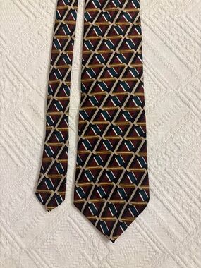 Vintage Ziggurat by Mulberry Neckwear Silk Geometric Abstract Tie Burgundy Teal